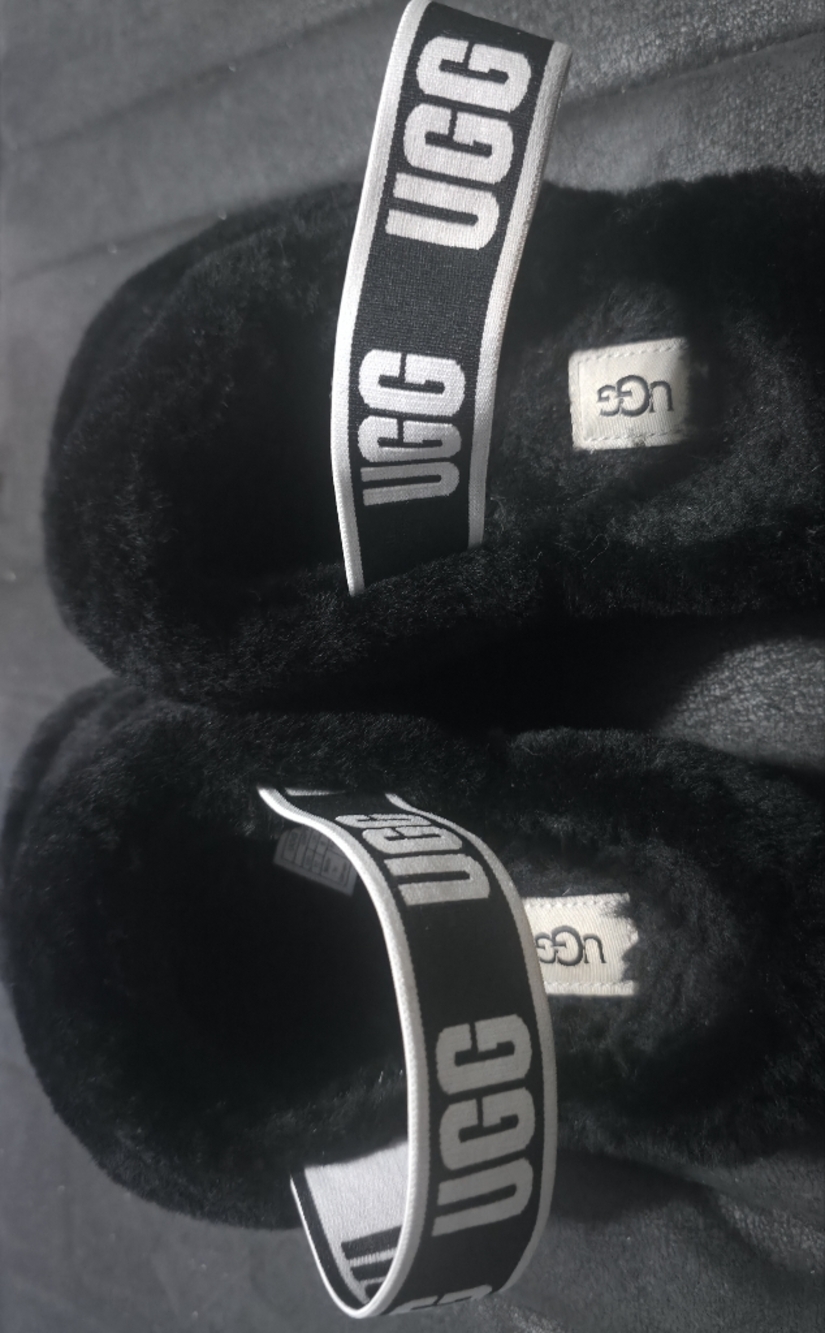 UGG Black Fluff Yeah Slide with Branded Heel Strap Size 10 - Picture 4 of 11